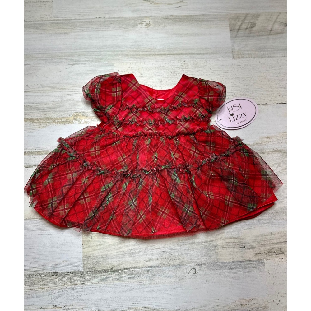 Just Lizzy Plaid Holiday Dress Baby 0-3M Red New Tulle Ruffle Christmas Outfit